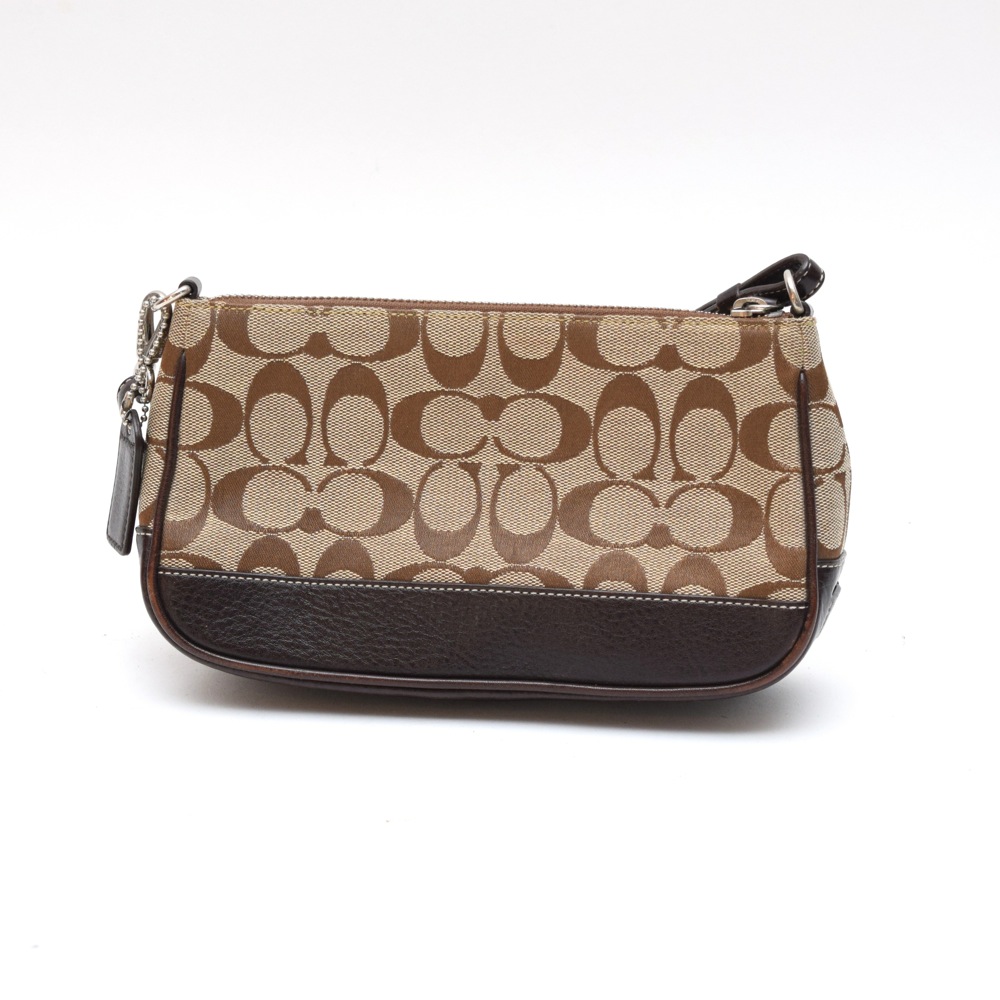 Coach Khaki Jacquard and Brown Leather Demi Handbag