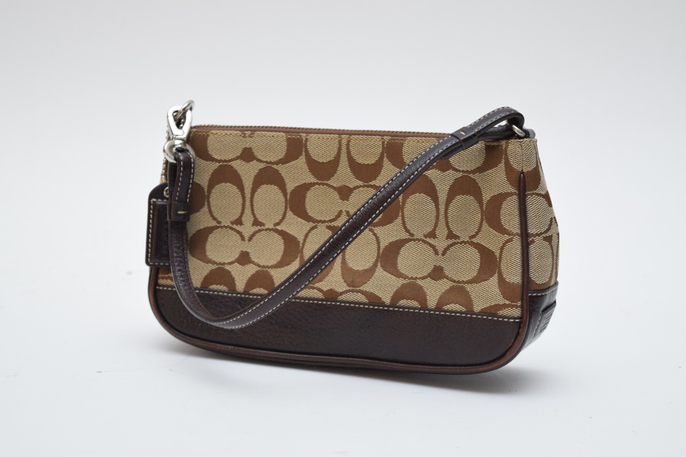 Coach Khaki Jacquard and Brown Leather Demi Handbag