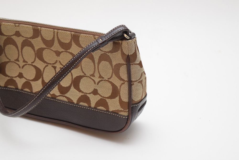 Coach Khaki Jacquard and Brown Leather Demi Handbag