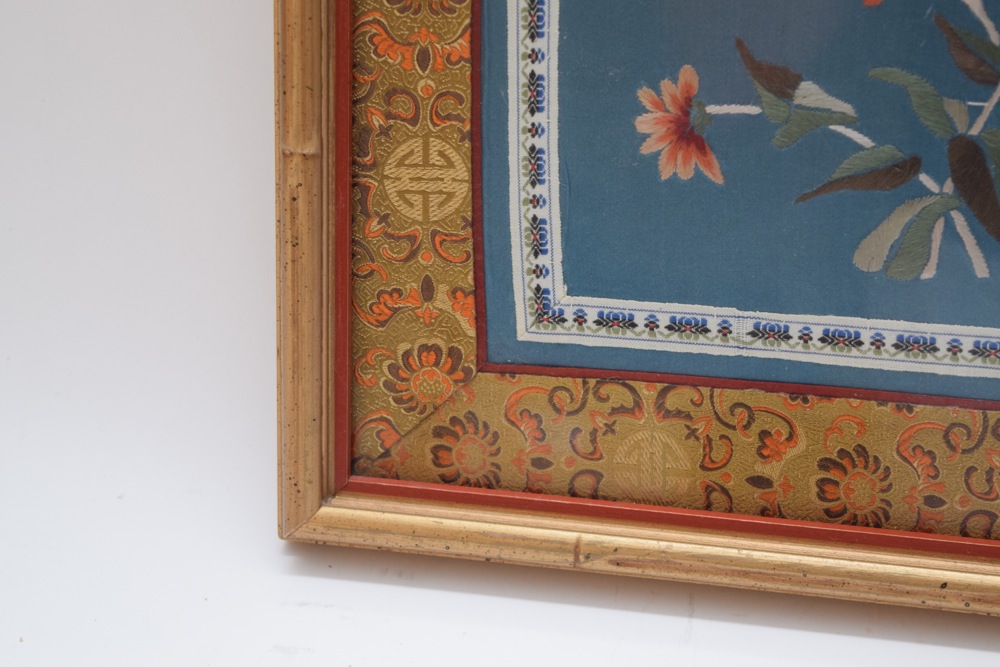 Framed Asian Influenced Silk Embroidered Artwork