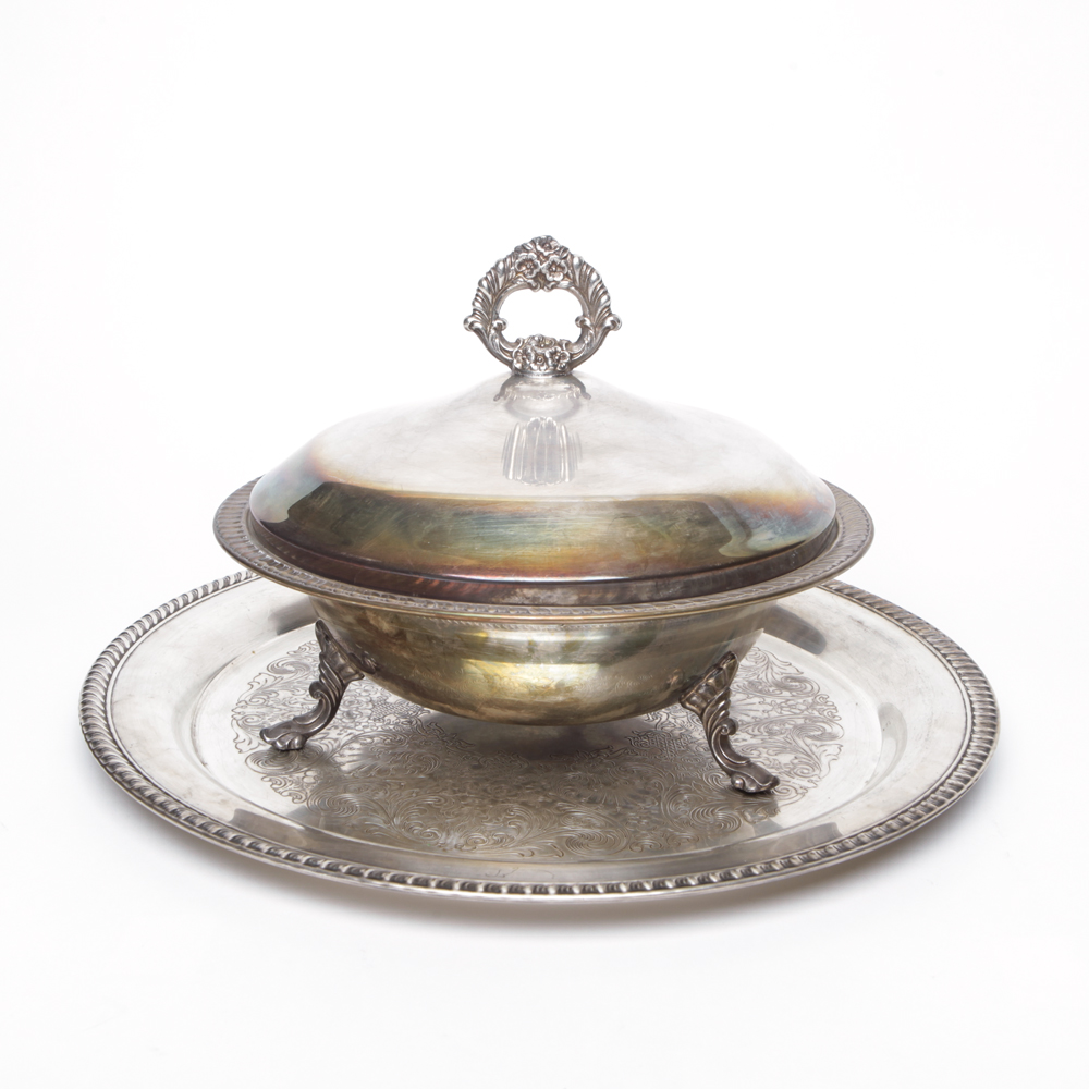Silver Plated Covered Dish and Platter