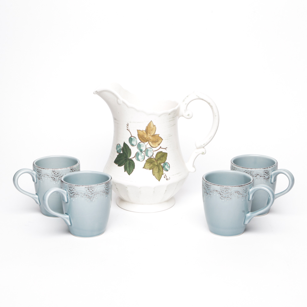 Hand-painted Pitcher with Mugs