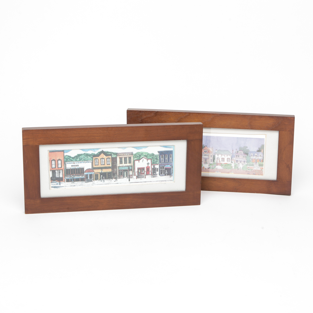 Pair of Framed Street Scene Artwork