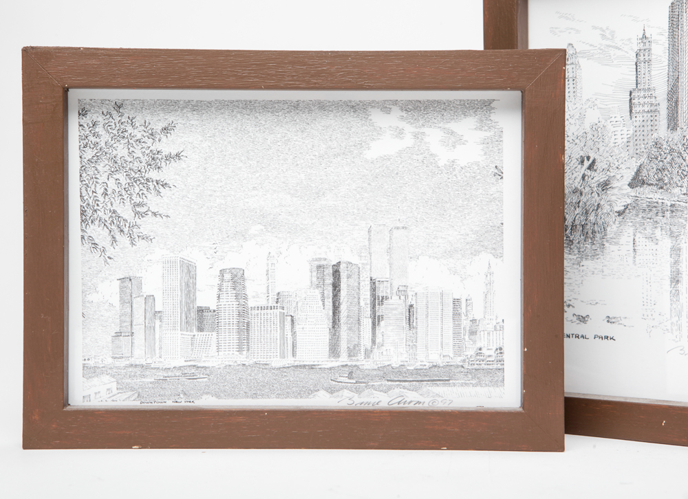 Pair of Framed Bruce Arvon New York Etchings