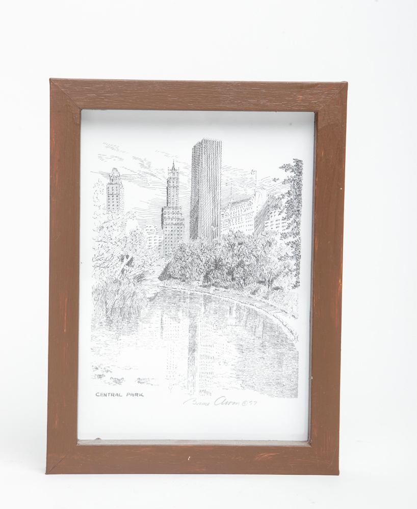Pair of Framed Bruce Arvon New York Etchings