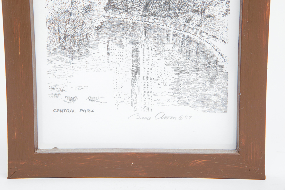 Pair of Framed Bruce Arvon New York Etchings