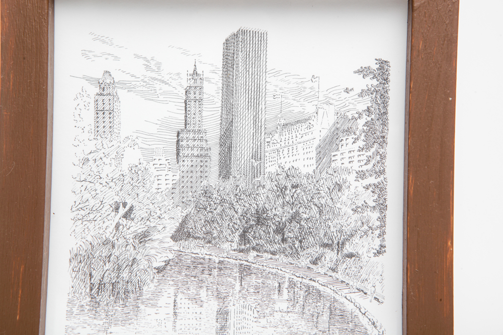 Pair of Framed Bruce Arvon New York Etchings