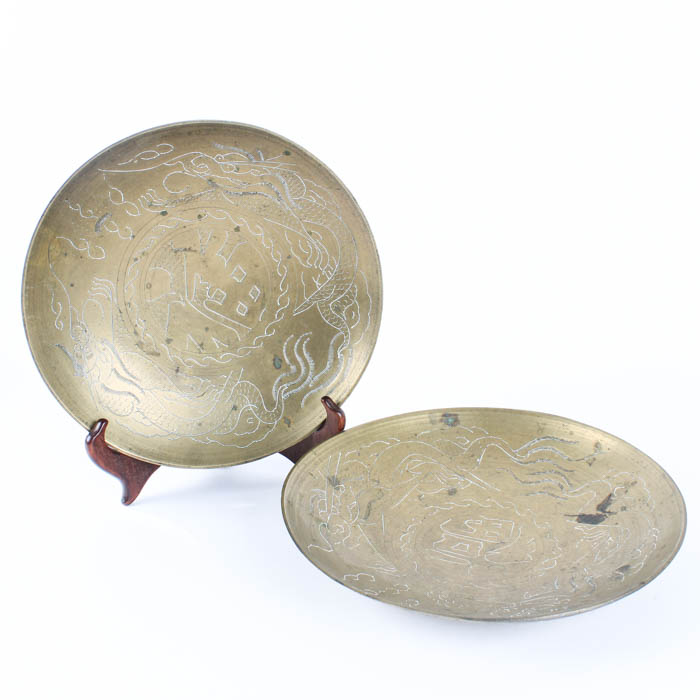 Pair of Etched Brass Decorative Plates