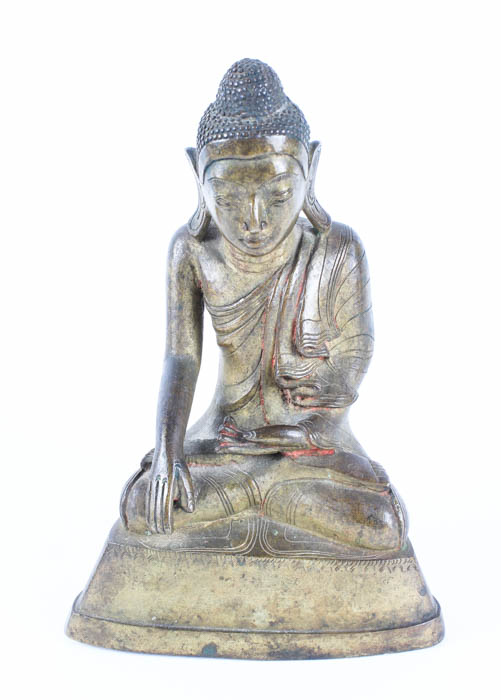 Brass Buddha Shakyamuni Figurine and Wooden Stand
