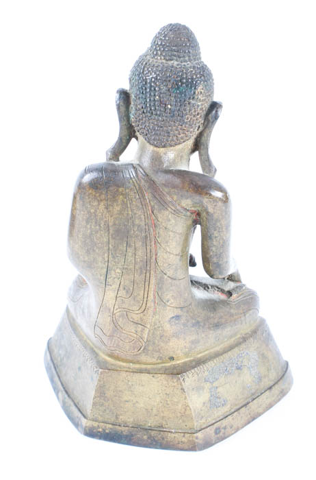 Brass Buddha Shakyamuni Figurine and Wooden Stand