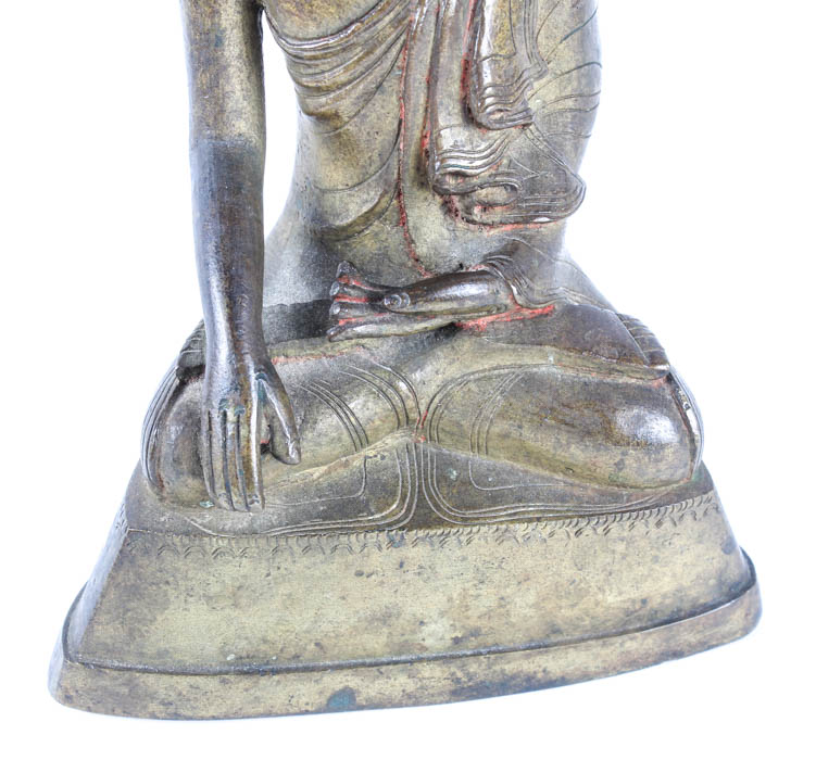 Brass Buddha Shakyamuni Figurine and Wooden Stand