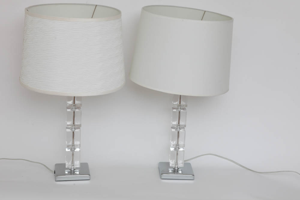 Pair of Cube Table Lamps with Drum Shades