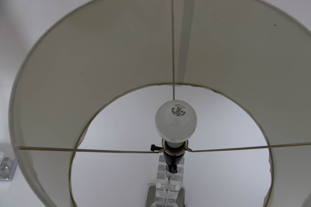 Pair of Cube Table Lamps with Drum Shades