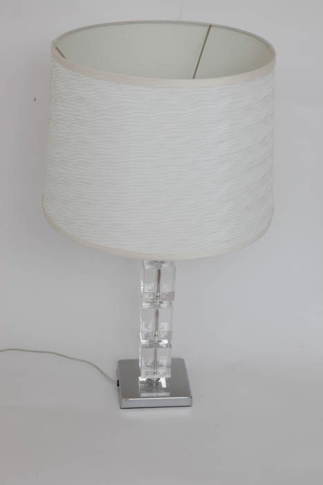 Pair of Cube Table Lamps with Drum Shades