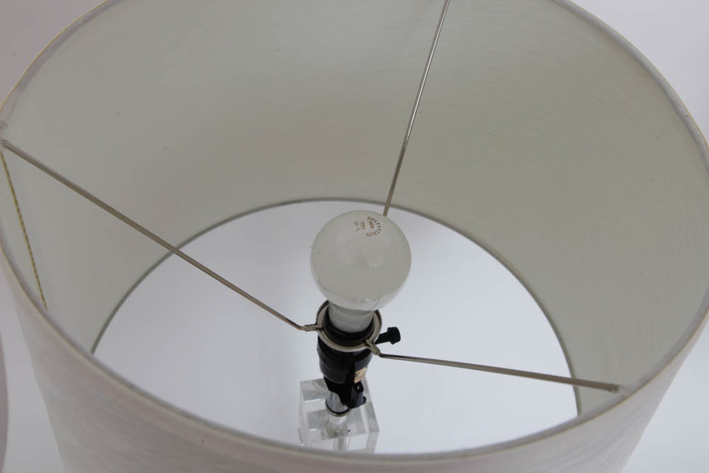 Pair of Cube Table Lamps with Drum Shades