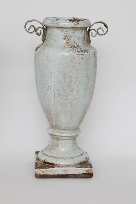 Pair of Enameled Cast Metal Urns