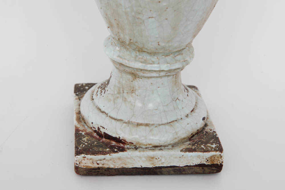 Pair of Enameled Cast Metal Urns