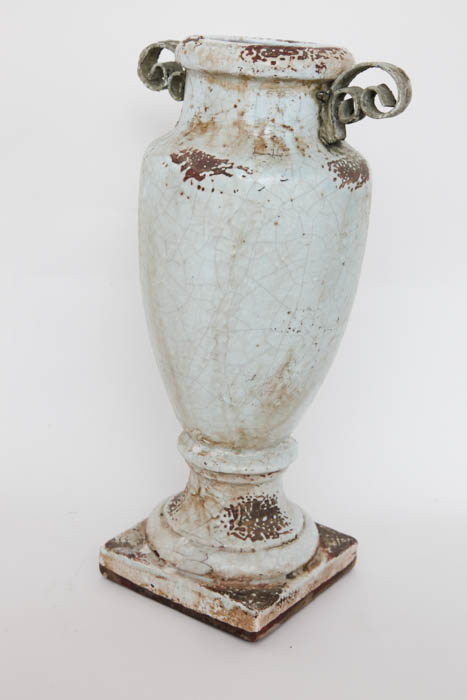 Pair of Enameled Cast Metal Urns