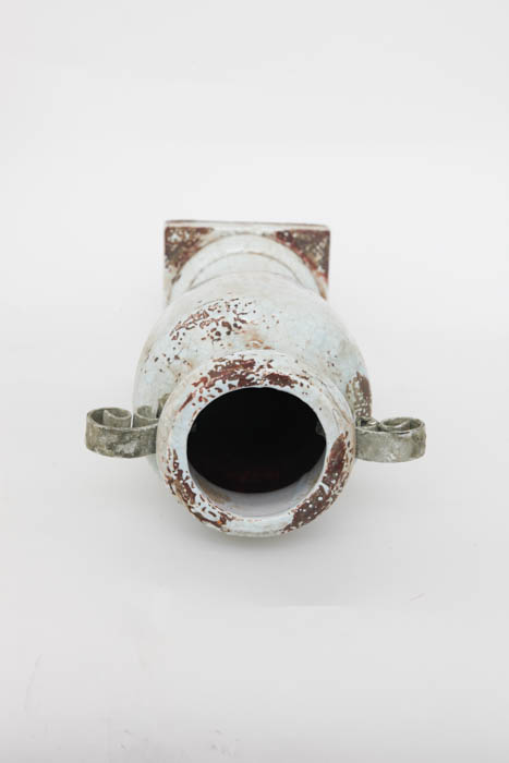 Pair of Enameled Cast Metal Urns