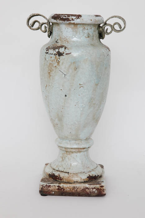 Pair of Enameled Cast Metal Urns