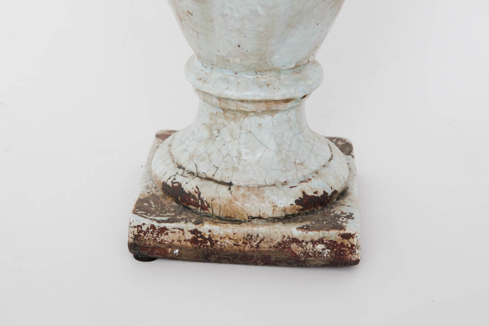 Pair of Enameled Cast Metal Urns