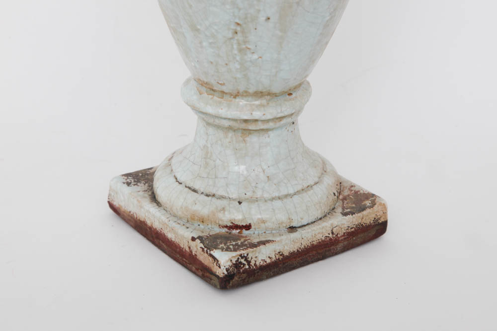 Pair of Enameled Cast Metal Urns