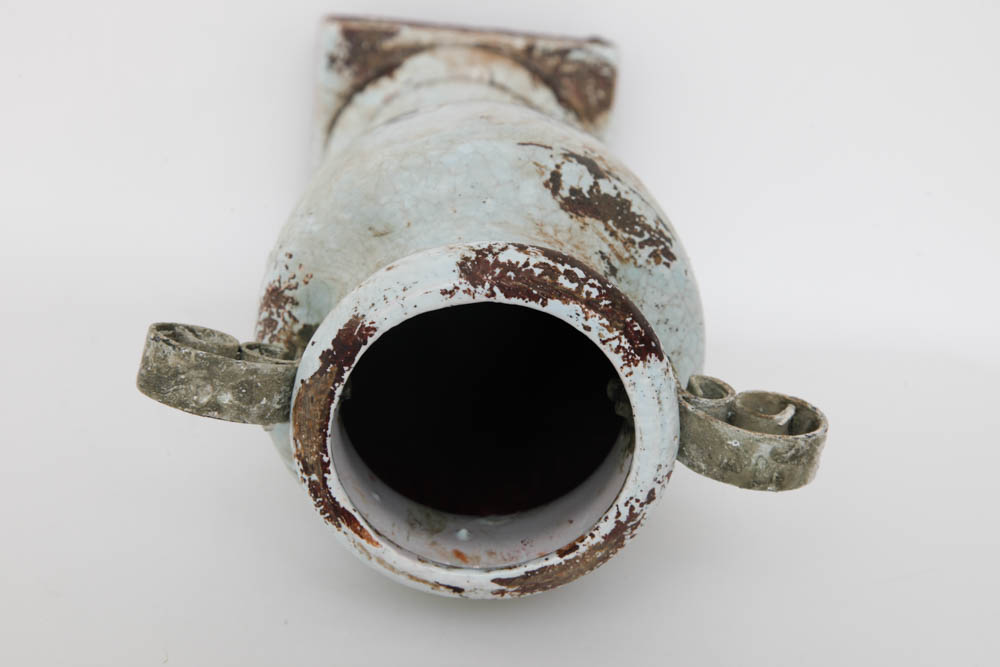 Pair of Enameled Cast Metal Urns