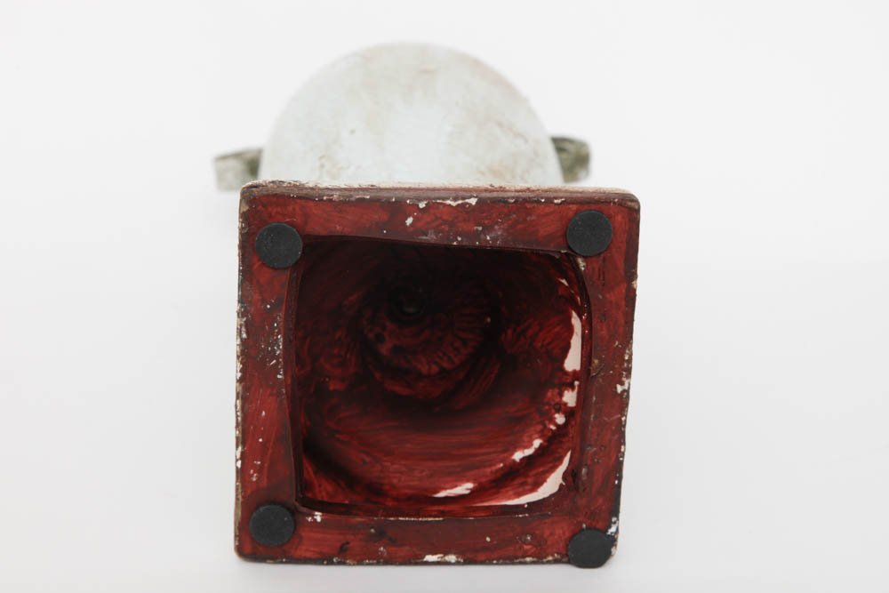 Pair of Enameled Cast Metal Urns