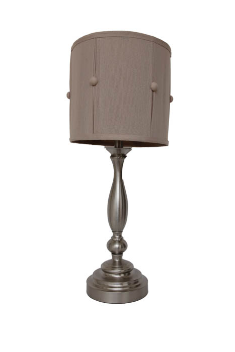 Pair of Silver Toned Table Lamps with Drum Shades