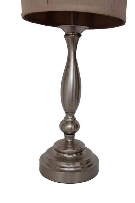 Pair of Silver Toned Table Lamps with Drum Shades