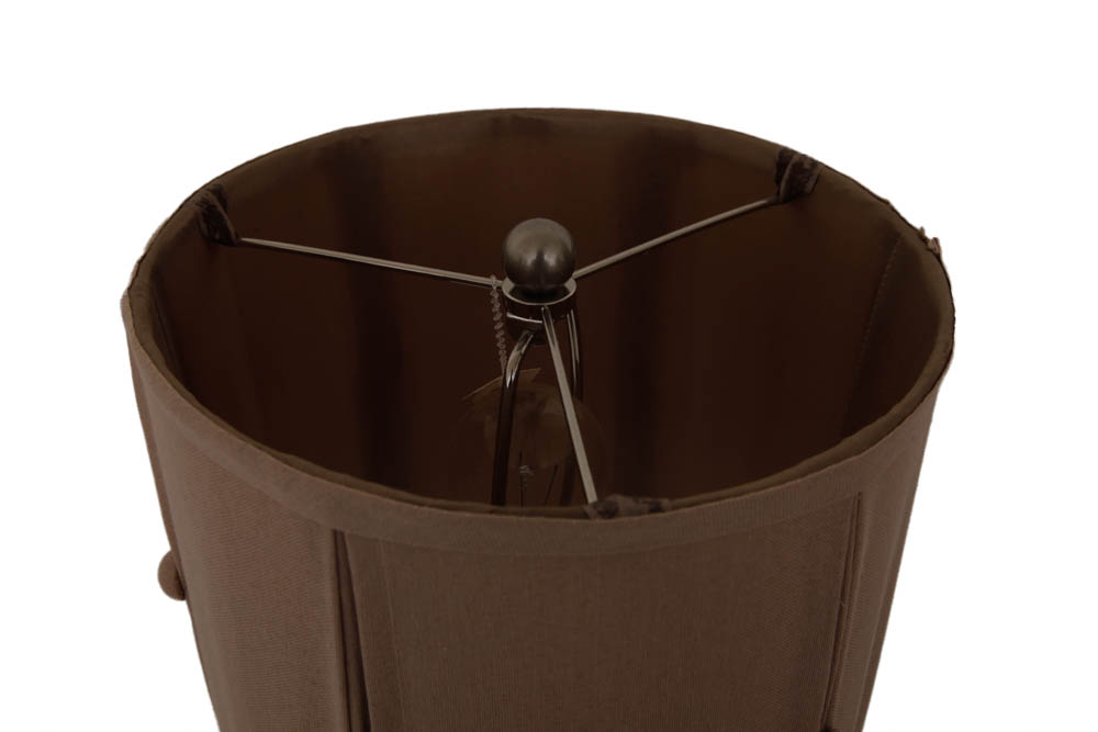 Pair of Silver Toned Table Lamps with Drum Shades