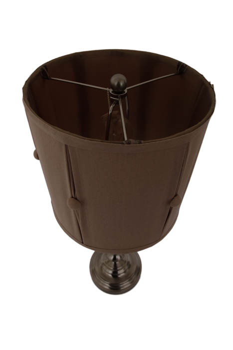 Pair of Silver Toned Table Lamps with Drum Shades