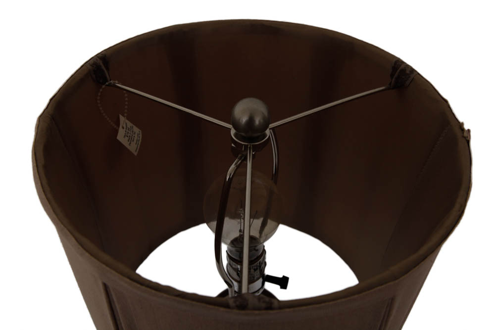 Pair of Silver Toned Table Lamps with Drum Shades