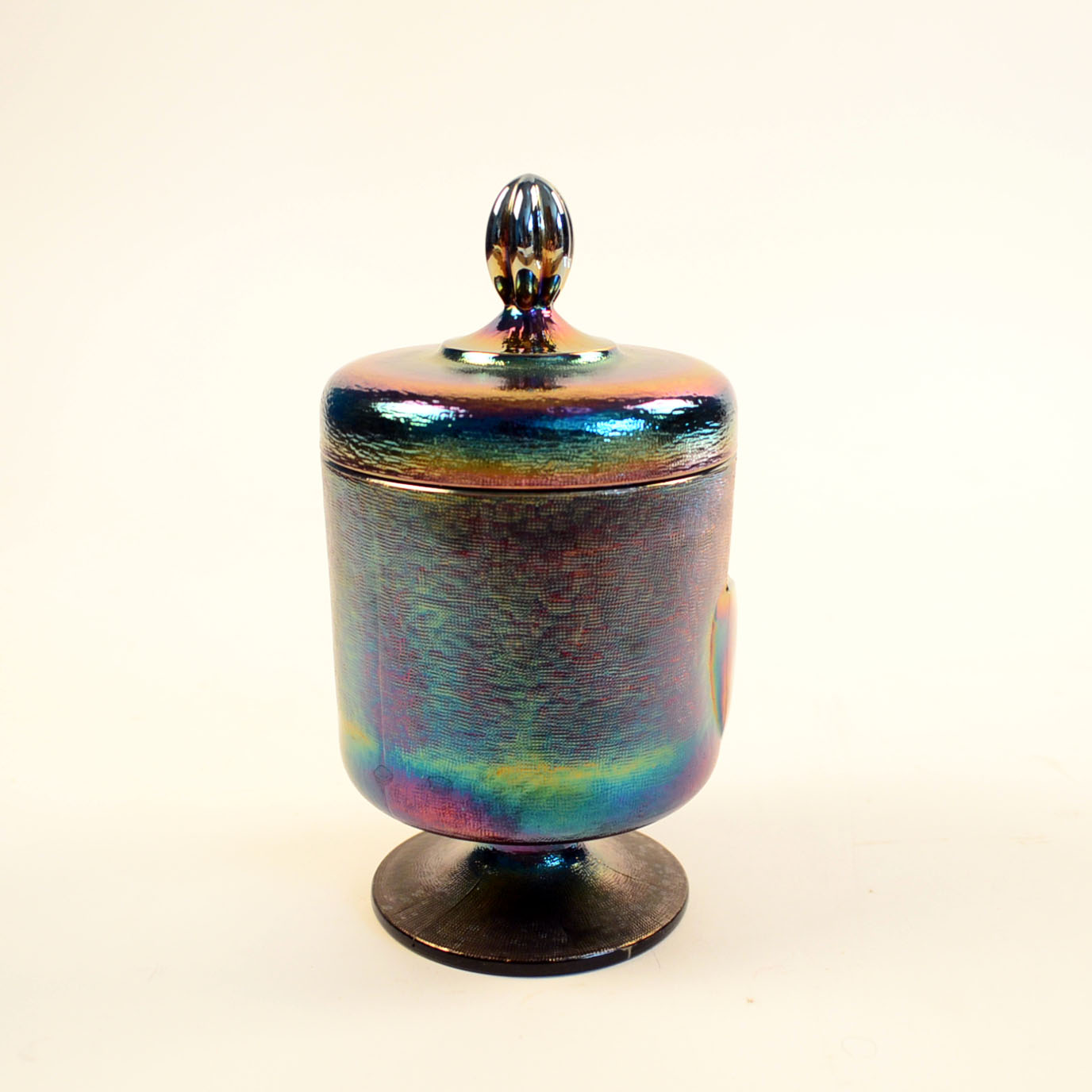 Fenton Blue/ Purple Carnival Glass Jar with Cat Motif