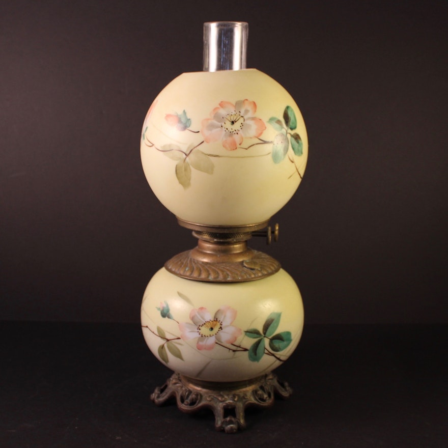 Circa 1880 hand painted glass globe Oil Lamp