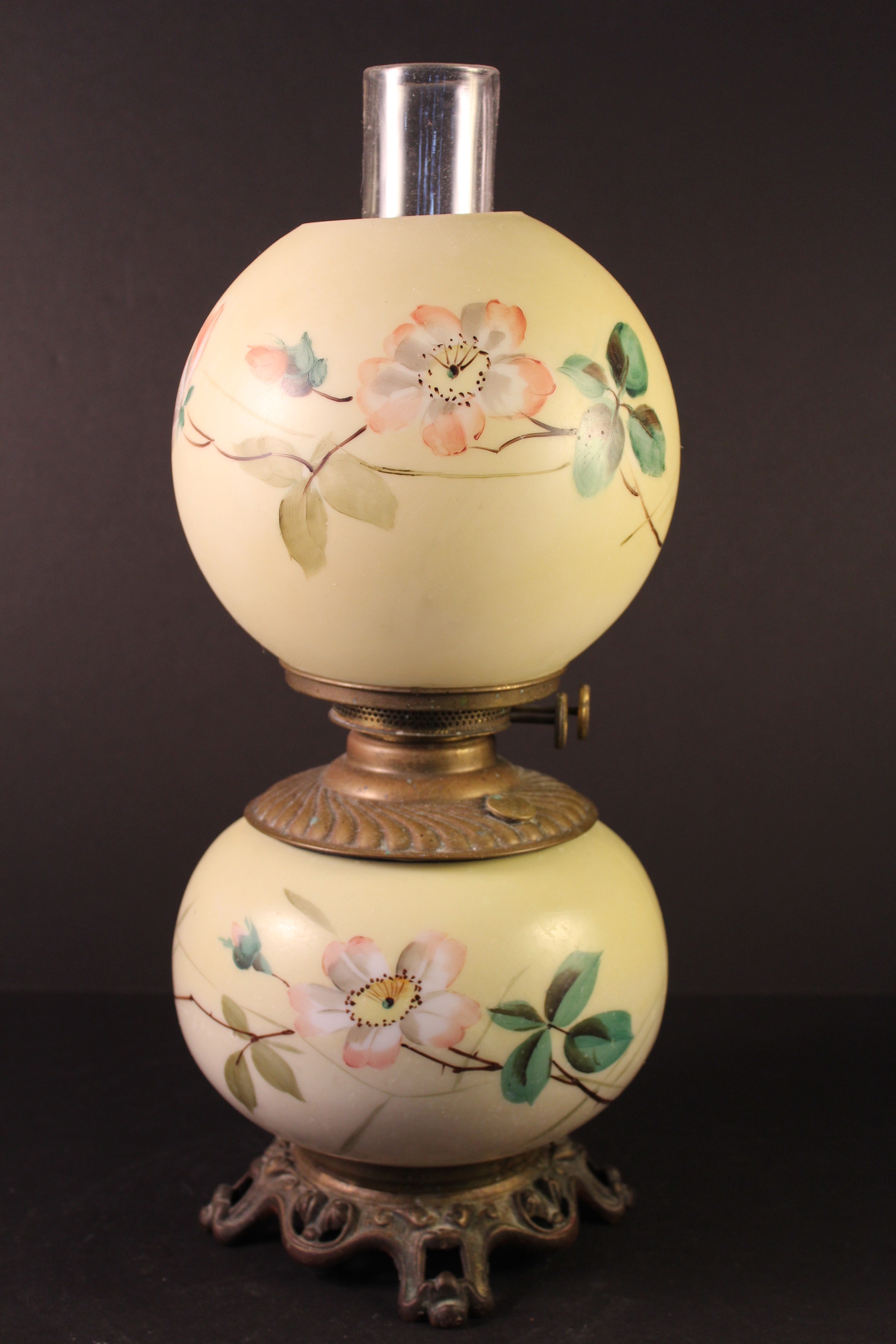 Circa 1880 hand painted glass globe Oil Lamp