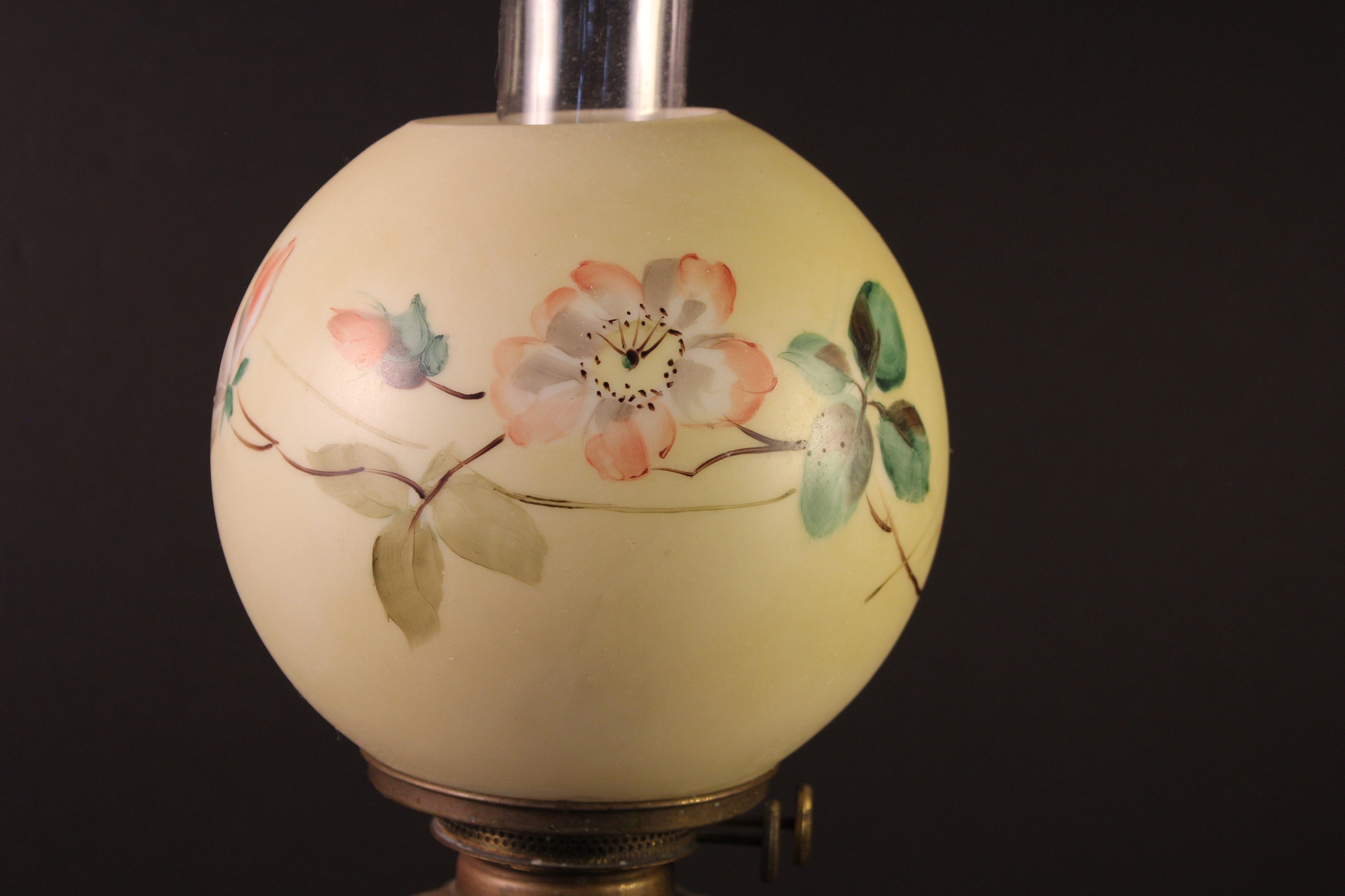 Circa 1880 hand painted glass globe Oil Lamp