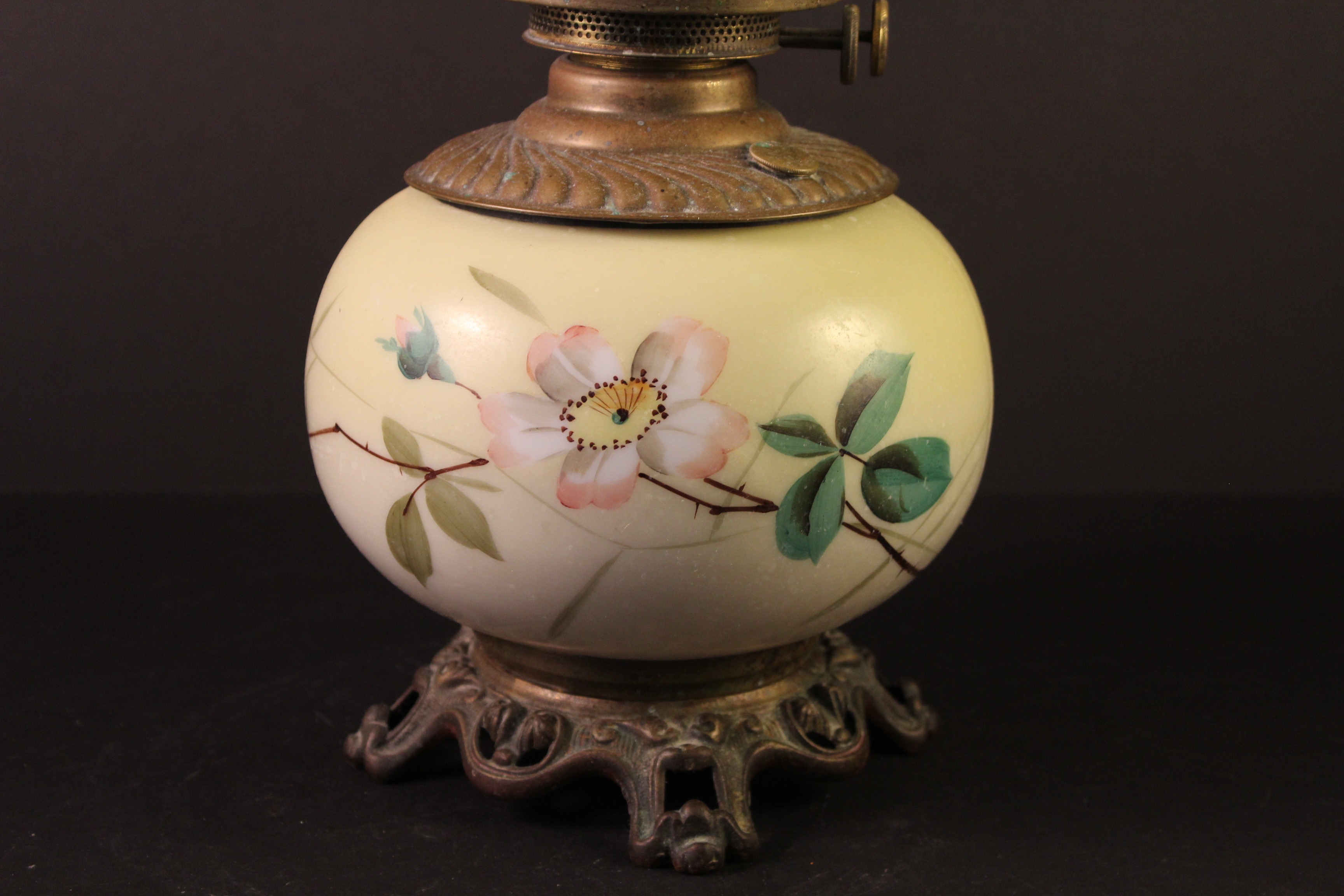 Circa 1880 hand painted glass globe Oil Lamp