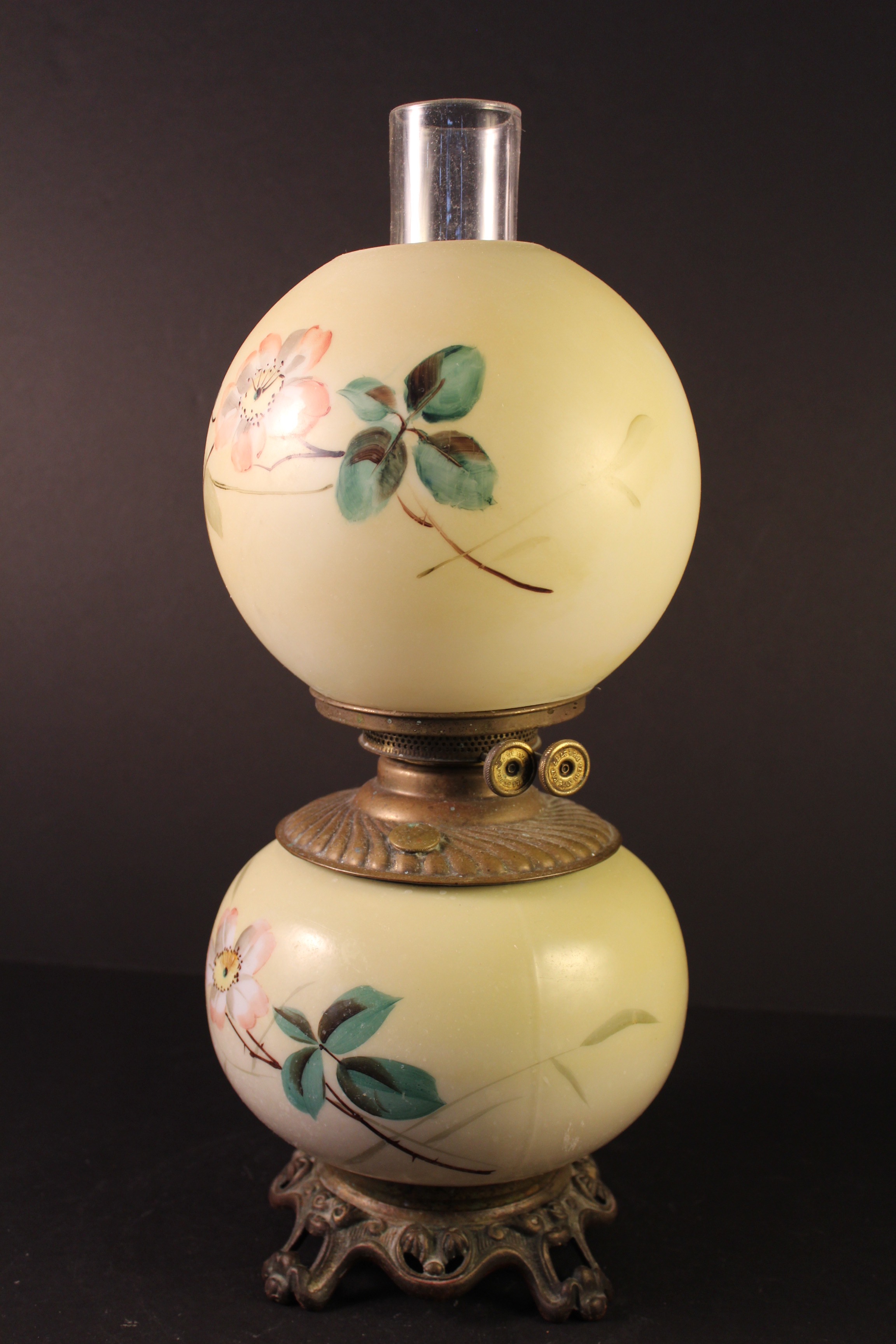 Circa 1880 hand painted glass globe Oil Lamp