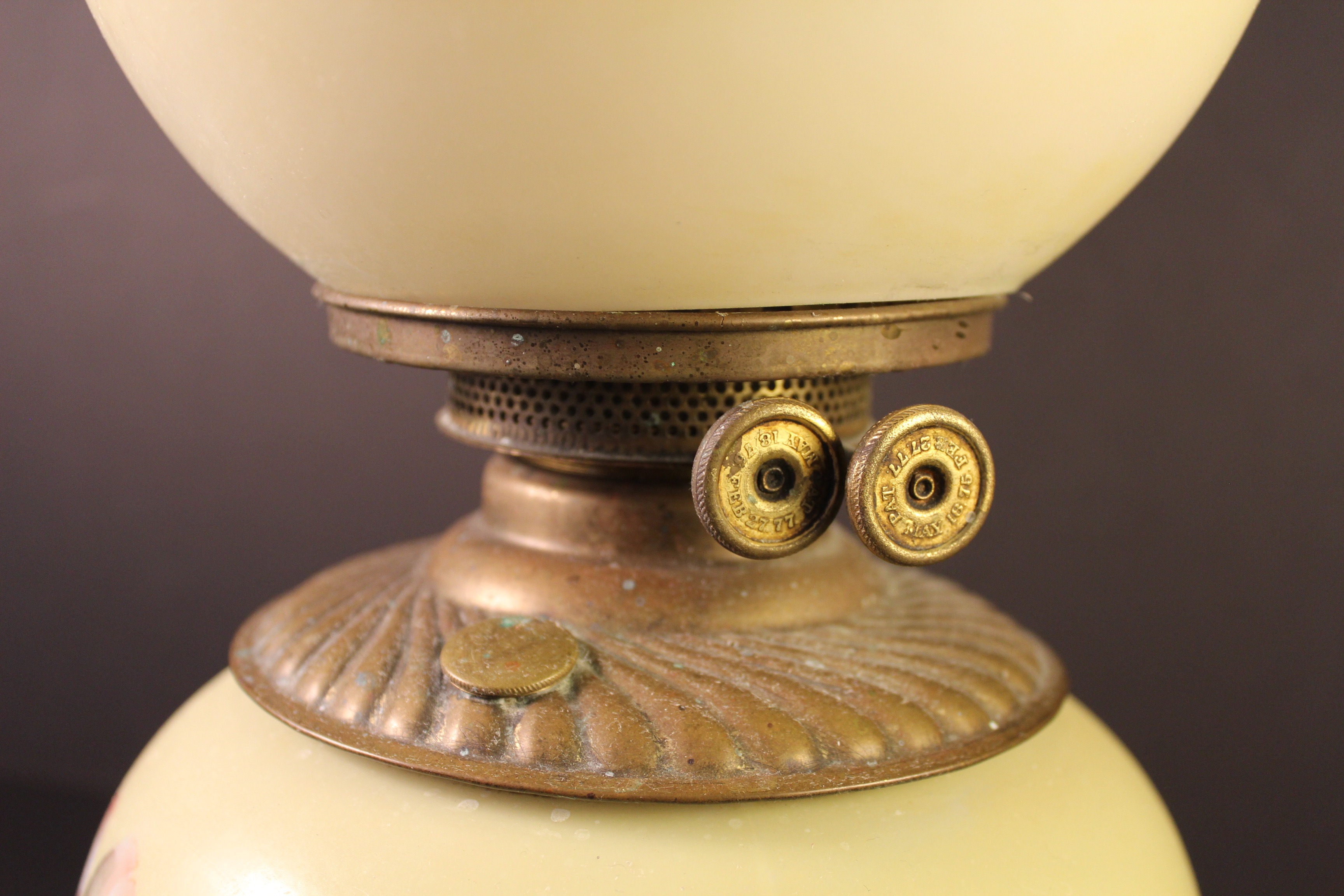 Circa 1880 hand painted glass globe Oil Lamp