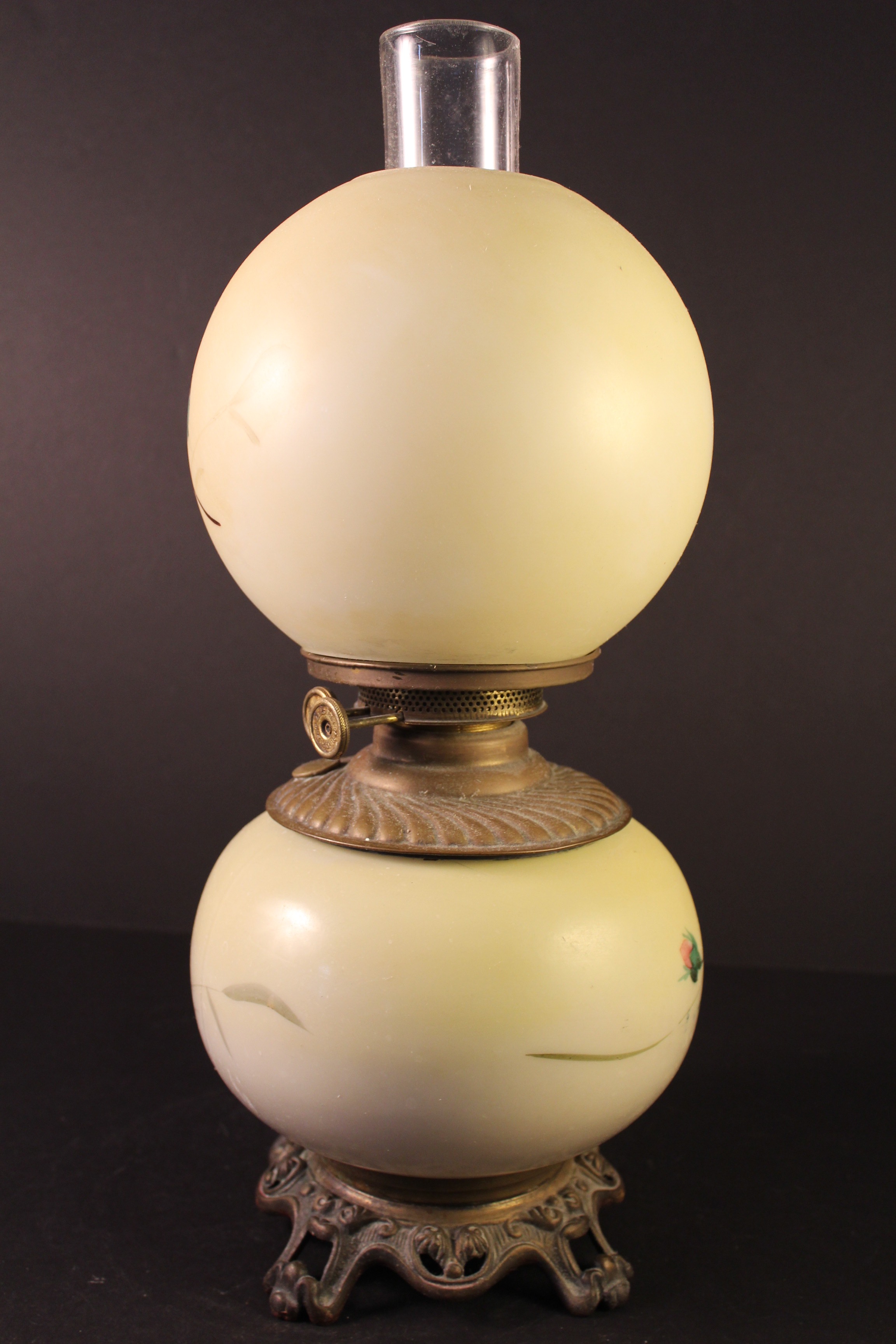 Circa 1880 hand painted glass globe Oil Lamp