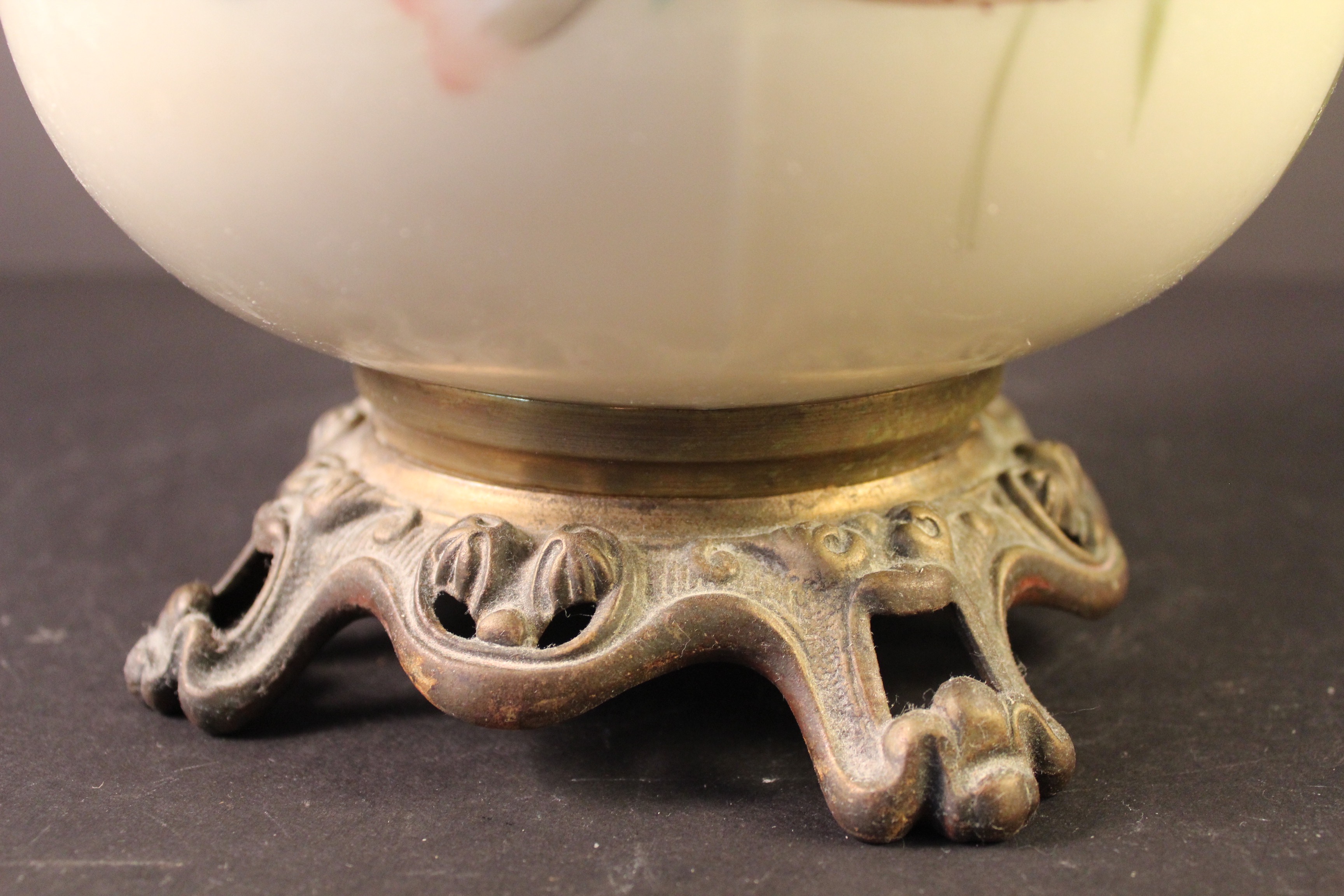 Circa 1880 hand painted glass globe Oil Lamp