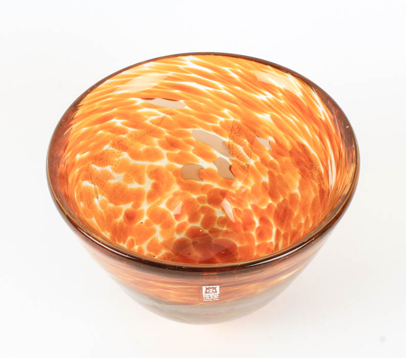 Maltese Mdina Glass Speckled Amber Artisan Glass Bowl