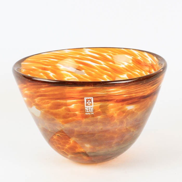 Maltese Mdina Glass Speckled Amber Artisan Glass Bowl