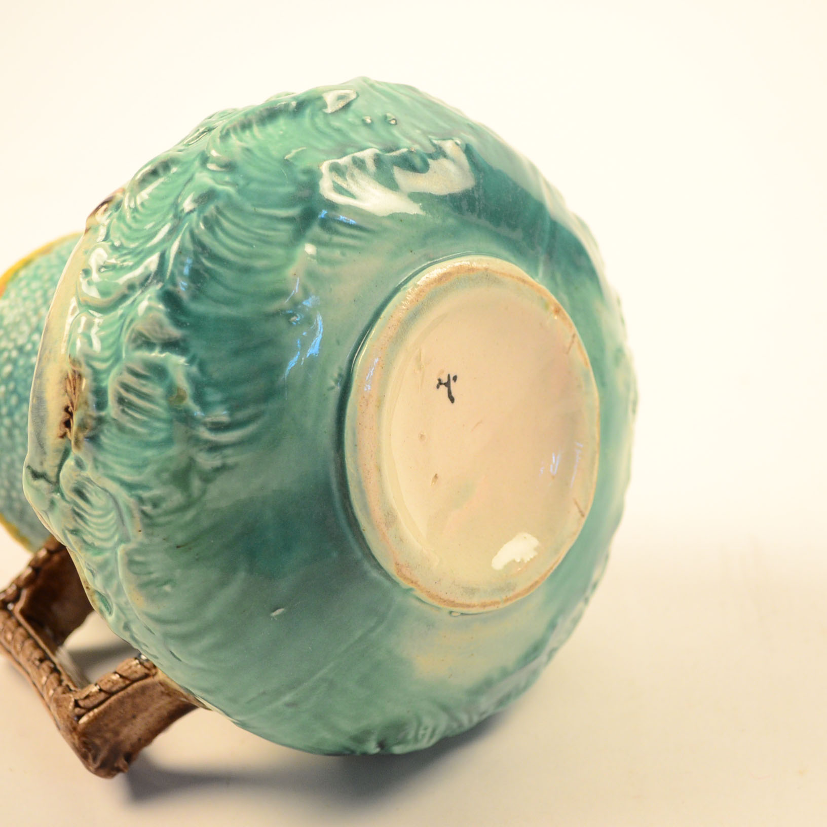 Majolica Hand-Painted Fish and Shell Ceramic Pitcher