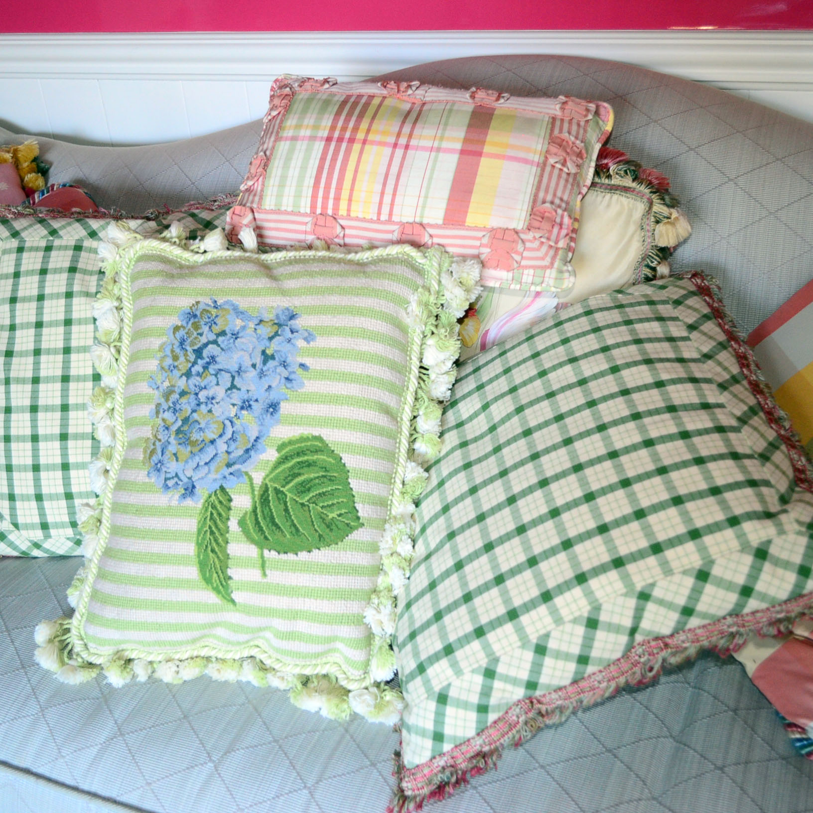 Aqua Cushion Sofa With 9 Pillows