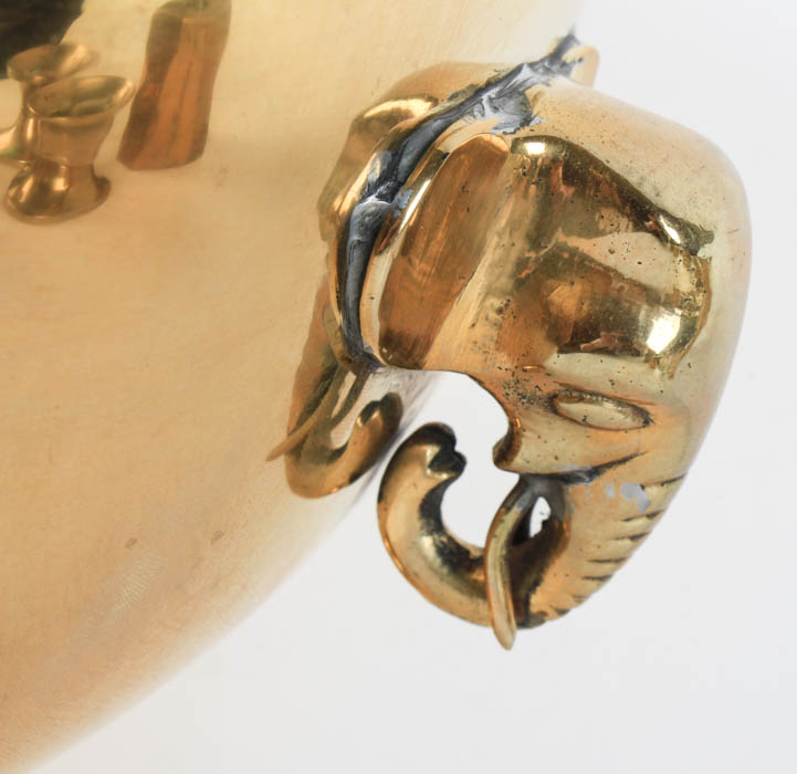 Grouping of Footed Brass Bowl and Candlesticks