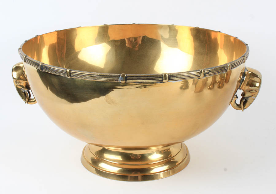 Grouping of Footed Brass Bowl and Candlesticks