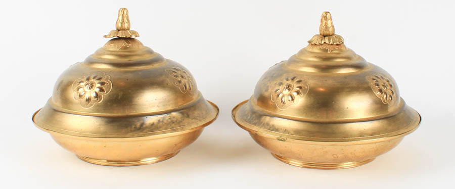 Pair of Middle Eastern Gilt Brass Serving Dishes