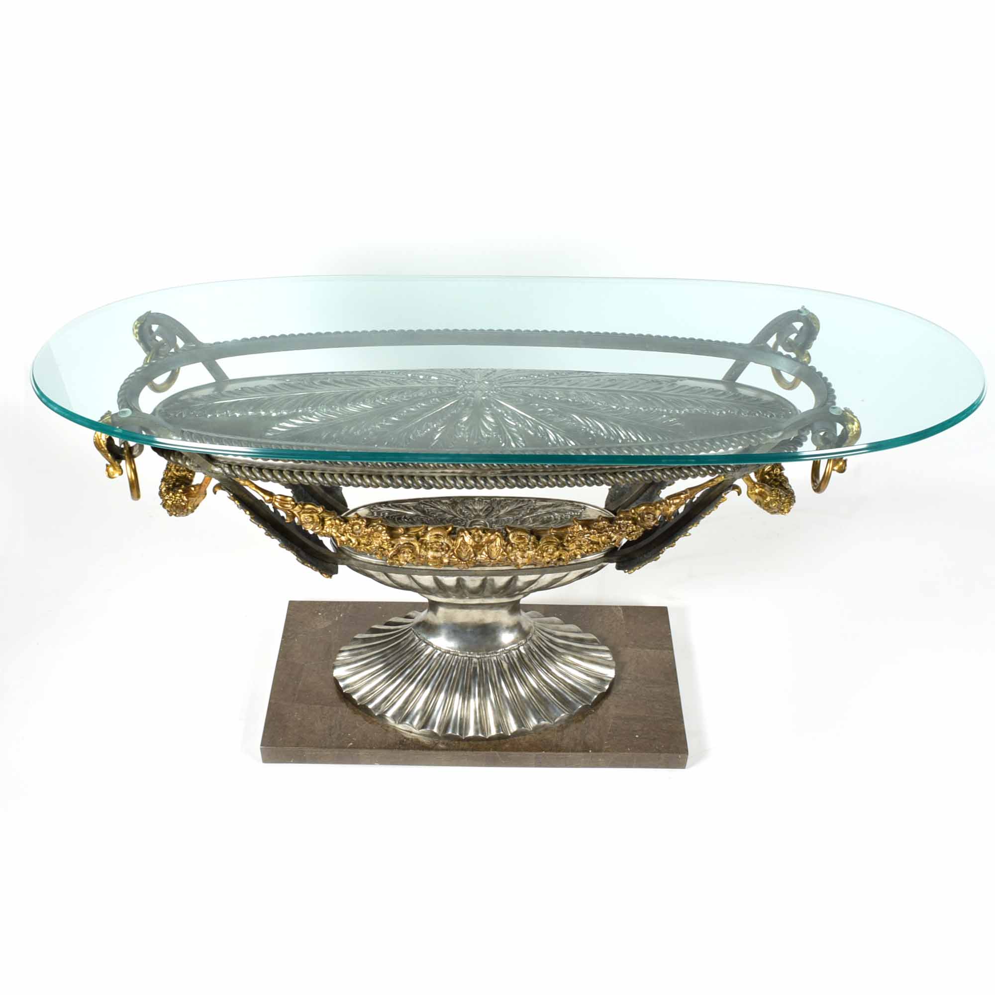 Rococo Style Glass Top Wrought Iron and Brass Console Table